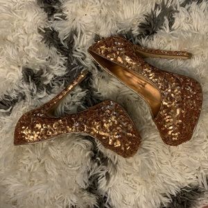 Sequins Platform Bronze Pumps